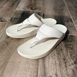 FitFlop Lulu Water-Resistant Toe-Post Platform Thong Wedge Sandals, Cream, 9